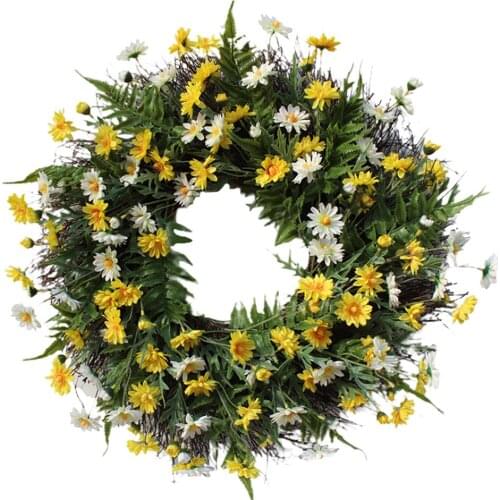 Fake Flowers Wreath Daisy Silk Spring Door Wreath, Artificial Wreath Door Wreath