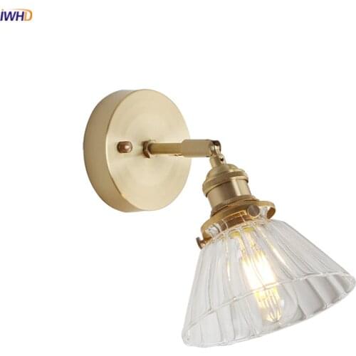 IWHD Nordic Copper Wall Lamp Vintage Bedroom Beside Glass Modern LED Wall Lights Fixtures Bathroom Mirror Light Wandlamp Edison