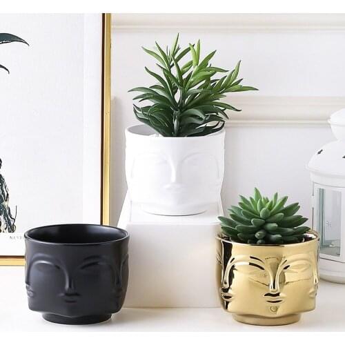 Ceramic Candlestick Art Vase Sculpture Craft Human Face Flower Pot Handmade Garden Storage Flower Arrangement Home Balcony Decor