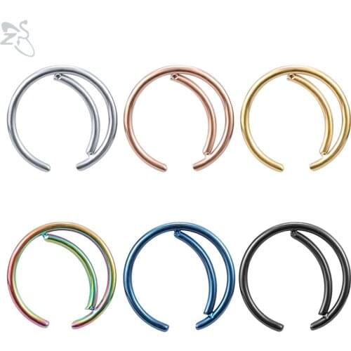 ZS 6 Pcs/lot Moon Shape Stainless Steel Nose Rings Nostril Piercings Septum Rings Clicker Indian Nose Ring Body Piercing Jewelry