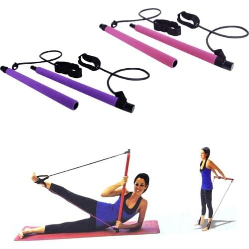 Pilates Bar Kit Resistance Band Tube Adjustable Training Bar Abs Toning Gear