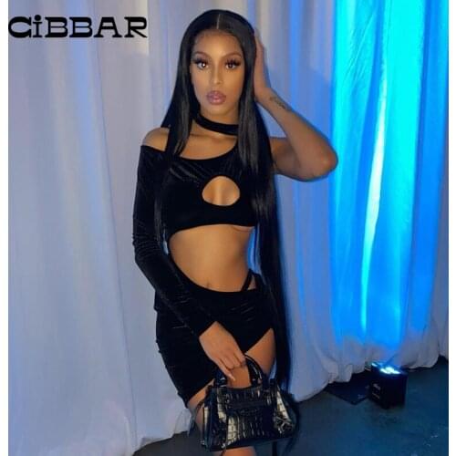 CIBBAR Solid Hollow Out Two Peice Sets Women Sexy Strapless Partywear Mini Skirt Sets Summer Backless Suits Casual Asymmetrical