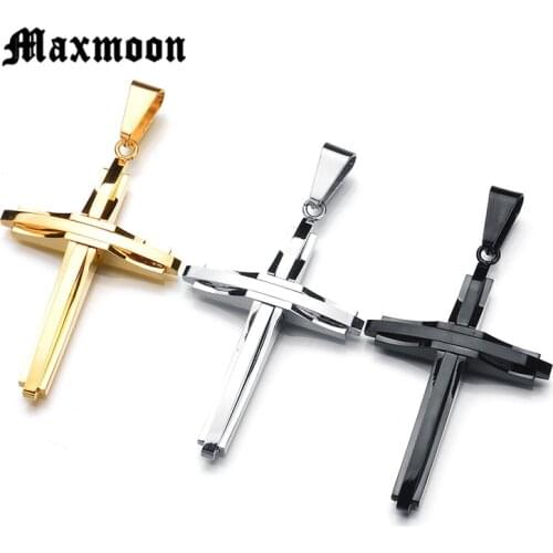 Maxmoon Classic Mens Cross Pendant Necklace Stainless Steel Link Chain Necklace Statement Jewelry
