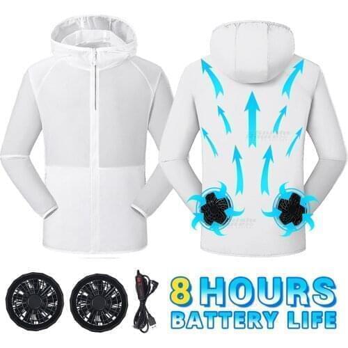 Summer Cooling Fan Jacket Fishing Windbreaker USB Power Supply Cycling Camping Men Running Hiking Water-resistant Clothing