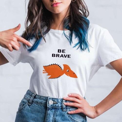 Cartoon Pterodactyl T Shirts Women Be Brave Letter Printed Loose Short Sleeve Kawaii Dinosau Soft Gril Comfy Fashion Tshirt