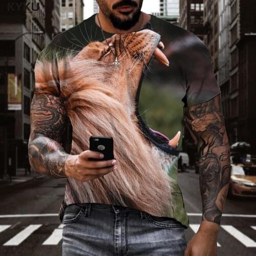 KYKU Tiger T-shirt Men Animal T-shirts 3d Hip Hop Anime Clothes Harajuku Shirt Print Short Sleeve Hip hop Casual Tops Male Tops