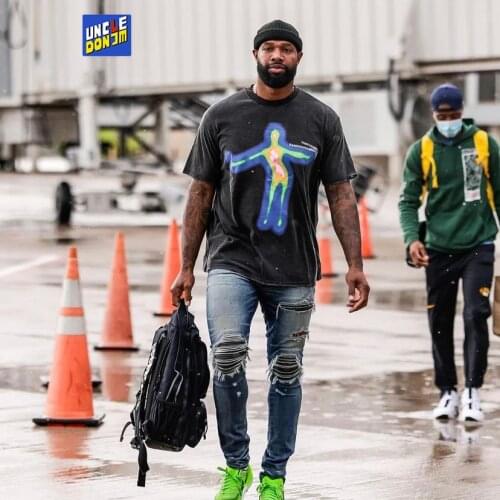 UNCLEDONJM Distorted Portrait Printing Short-Sleeved T-shirt Hip-Hop Summer streetwear oversized retro men t shirt