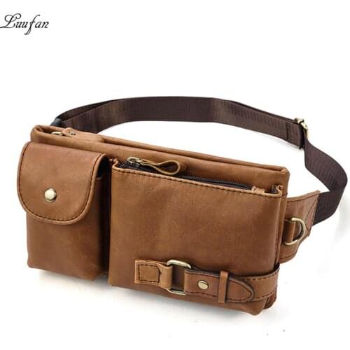 Luufan Genuine Leather Man Waist Pack Fanny Pack Shoulder Belt Bag Phone Pouch Sporty Small Crossbody Bag Male Travel Chest Bags