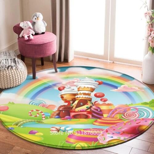 Non-slip Wonderful World Carpet Castle Dessert Castle Rainbow Childrens Rug Round Childrens Decorative Carpet Diameter 100cm