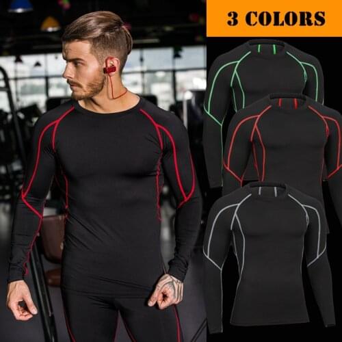 New 2019 long sleeve Workout clothes mens basketball running training suit elastic compression quick dry tights sport coats