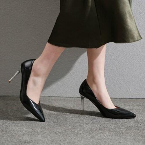 Spring and autumn 2020 new versatile black pointed high heel slim heels sexy patent leather womens shoes