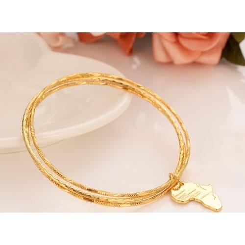 New Arrival Gold color Luxury Brand Bangle african map pendant Women Bijoux Fashion Jewelry Charm Bracelets Bangles Set Pulser
