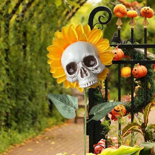 Sunflower Skeleton Head Decorations Halloween Spooky Sunflowers Skull Garden Horror Atmosphere Decoration Props Ornaments New