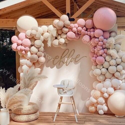 Double Apricot Skin Latex Ballon Baby Shower Balloons Garland Arch KIT Mommy To Be Retro Pink Party Decoration Wedding Supplies