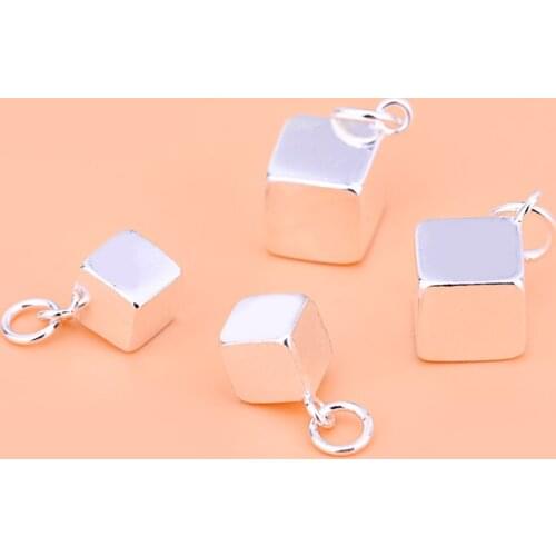 925 sterling silver jewelry accessories, polished square pendant pendant, handmade DIY beaded bracelet accessories