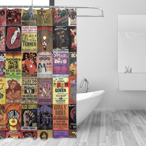 Rock Band Bathing Bathroom Bath Curtain Vintage Poster Fabric Waterproof Polyester High Quality Show Curtains
