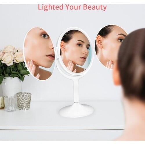 LED Vanity Mirror with Ligh Make Up Mrror Desktop Three-sided Folding Magnifying Touch Dimmer Fill Light Table Beauty Mirror