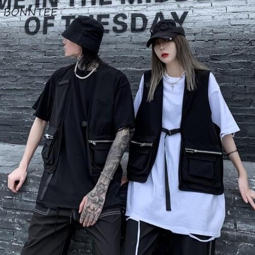 Plus Size Vest Women Gothic Punk Fashion Sleeveless Harajuku Summer Couples with Pockets Zipper Casual Preppy Style All-match
