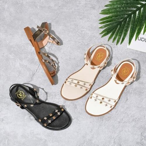 SKLFGXZY New Summer Style Girls Sandals Genuine Leather Fashion Rivet Womens Shoes Real Cowhide Comfortable Sandals Size 34-43