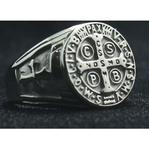 Lady 15MM Size 5 to Size 10 Women 316L Stainless Steel Christianity Saint Benedict Newest Ring