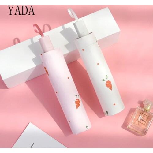 YADA INS Fashion Cartoon Carrot Umbrella Parasol Rainy Three Folding Umbrellas For Women Men UV Windproof DIY Umbrellas YD200033