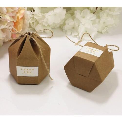 10/20pcs Chocolate Kraft Paper Hexagon Favor Box Wedding Party Favour Gift Candy Dragee Boxes Home Party Birthday Wrapping Paper