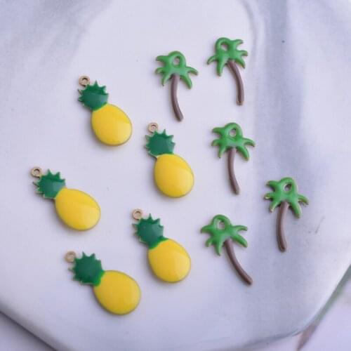 10pcs/lot Double-faced Enamel Pineapple And Coconut Charms Copper Fruits Pendant Dangle Charms For Women