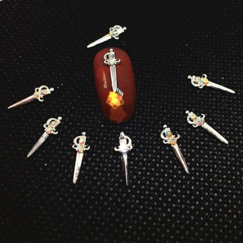 10 Pcs Nail Art Rhinestones Ab Charms Sword Decoration Metal Long Nailart Supply Shiny Diamonds Manicure Stass Jewelry Knight