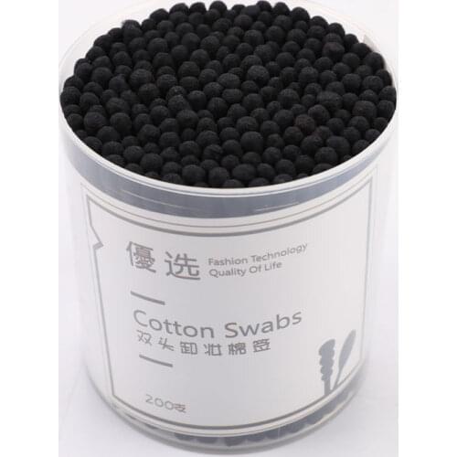 200pcs Disposable Cotton Swab Spiral Ear Cleaner Black Double Heads Medical Swab Lipstick Eyebrow Eyelash Cotton Bud Makeup Tool