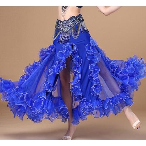 2017 New Arrivals 5 Colors Bellydance Skirt Belly Dancing Long Waist Single Split Women Chiffon Professional Belly Dance Skirts