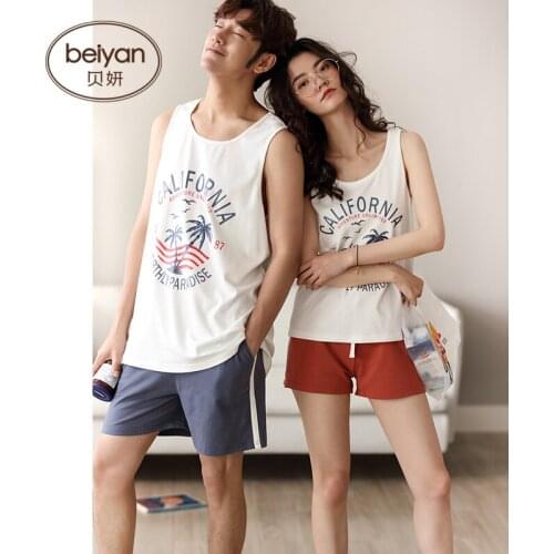 2019 Sleepwear Summer Sleepwear Sexy Sleeveless Womens Cotton Housewear Mens All-cotton Vest Females Or Males Suit