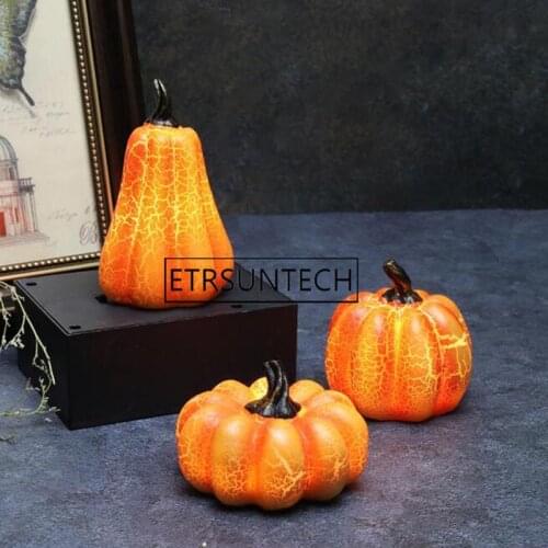 50pcs Halloween Pumpkin Light LED Lighting Resin Glowing Pumpkin Lantern Festival Prop Pumpkin Lamp with Battery