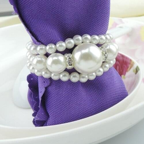 50pcs/lot Hotel banquet soft outfit three layers pearl napkin ring napkin buckle imitation pearl white diamond ring