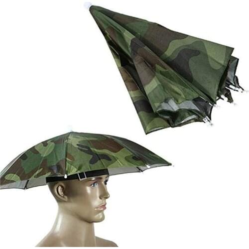 55cm Camouflage Portable Headwear Umbrella Hat Foldable Outdoor Hiking Camping Pesca Sun Shade Rain Fishing Cap Beach Head Hats