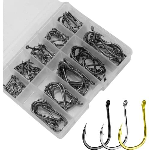 70/100pcs/Box Fishing Hooks Set Carbon Steel Single Circle Fishhook Fly Fishing Jip Barbed Carp Hooks Sea Tackle Accessories