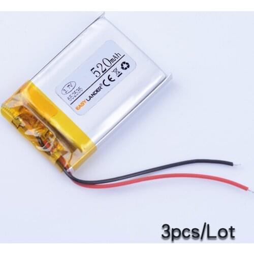 3pcs/Lot 652535 3.7V 520mAh Lithium li Polymer Li-ion Rechargeable Battery For Bluetoos peaker toys mp3 mp4 GPS Driving Recorder