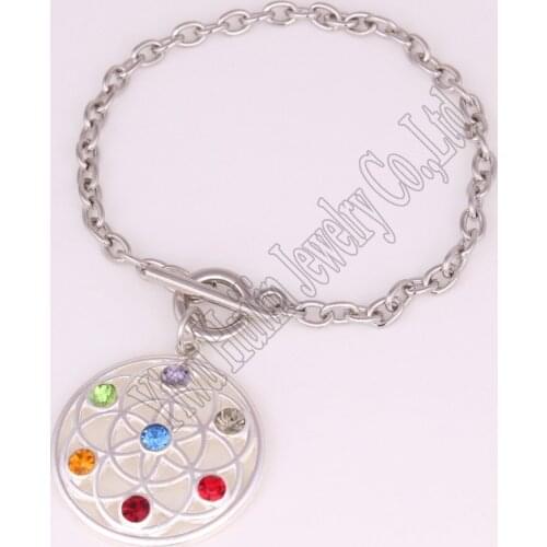 Buddhist bracelet with flower of life seven chakra symbol charm religious pendant