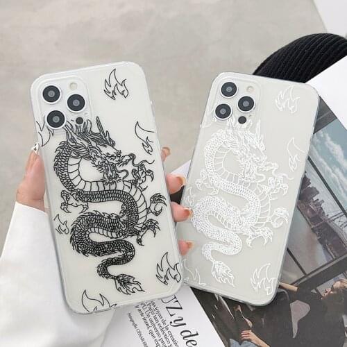Phone Case For iPhone 12 11 Pro X XR XS Max 7 8 Plus SE 2 12 Mini Fashion Cartoon Line Dragon Clear Soft TPU For iPhone 12 Cover
