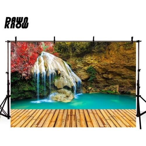 DAWNKNOW Waterfall Photography Background Maple Leaf Blue Lake Wedding Photo Studio Children Photographic Backdrop lv1620