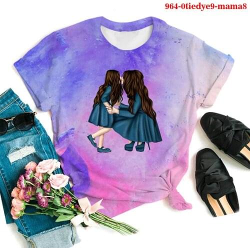 Super Mama Family Matching T Shirt Supermom Short-sleeved 3D Tie Dye T-shirt Parent-child Outfit Shirts for Women Clothing Women