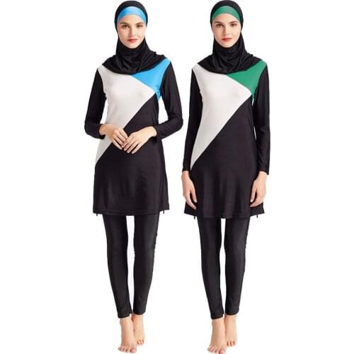 Islamic Women Muslim Swimwear 3 Piece Sets Burkini Hooded Hijab Swimsuit Modest Swim Surf Wear Sport Full Suit for Swimming 2021