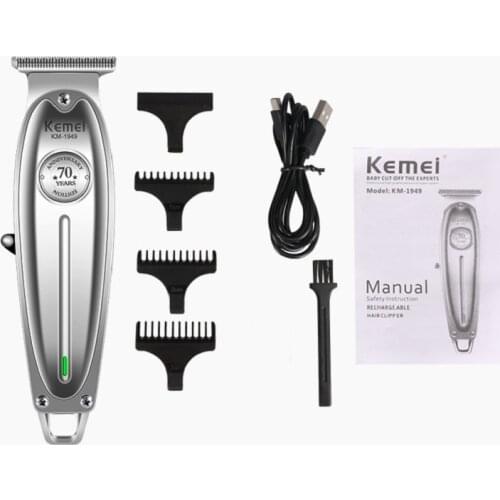 Kemei KM-1949 Professional Hair Clipper Men USB Electric Cordless Hair Trimmer T-Blade carving Bald head Hair cut Machine