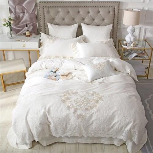 IvaRose 4pcs Luxury egyptian Cotton Bedding set lace girls Bed set King Queen Size Duvet cover Bedsheet set