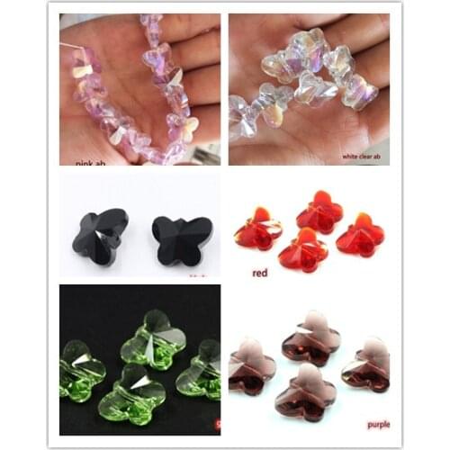Colorful Crystal Glass Butterfly Loose DIY beads jewelry findings with straight hole 10pcs about 12x14mm y1420