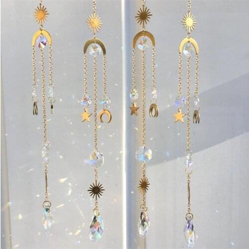 Boho Moon Sun Catcher Handmade Crystal Light Catcher Celestial Suncacther Star Rainbow Maker Lightcatcher Window Decor Home