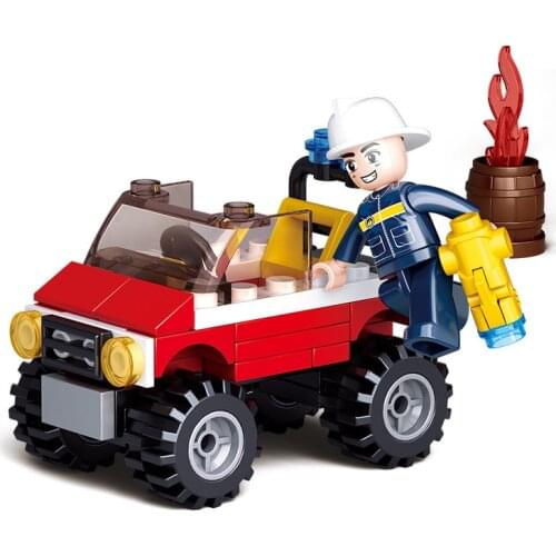 SLUBAN City Small Fire Truck Car Firemen Extinguishing Building Blocks Kit Bricks Classic Hero Model Kids Toys For Children Gift