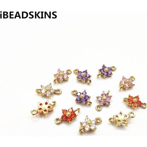 New arrival!13x8mm 50pcs Copper with Cubic Zirconia Flower Connectors for earrings accessories,Earring parts,jewelry making DIY