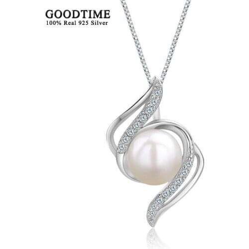 Fashion Freshwater Pearl Zircon Pendant Pure 100% 925 Sterling Silver Necklace Chains Valentine Jewelry Gift For Lady Party