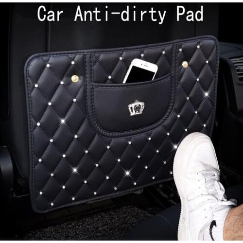 Fashion Leather Anti-Child-Kick Pad For Car Seat Diamond Rhinestone Crown Anti-Child-Kick Pad
