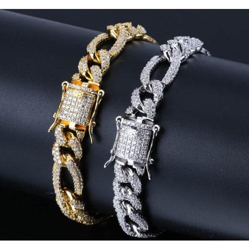 10mm Hip Hop Micro Pave Cubic Zirconia Ice Out Bling 3:1NK Figaro Link Chain Bracelets for Men CZ Rapper Jewelry